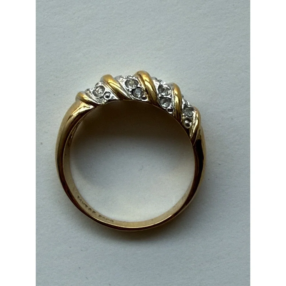 Vintage Gold And Cubic Zirconia Swirl Band Ring‎ 14KT GF ESPO Size 8.5 READ